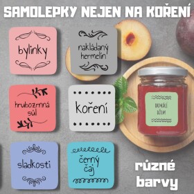 12x Štítky na kořenky ČTVEREC SADA i samolepky do kuchyně 40x40 mm, voděodolné, vlastní text, velký výběr barev