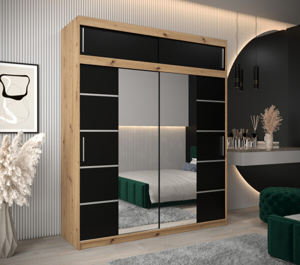 Šatní skříň Abi V4 s nástavcem Barva korpusu: Dub artisan, Rozměry: 200 cm, Dveře: Černá
