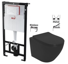 ALCA Předstěnový instalační systém bez tlačítka + WC REA CARLO MINI RIMLESS ČIERNY MAT + SEDADLO AM101/1120 X MM1
