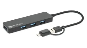 Manhattan Kombi-Hub černá / USB hub / 4x USB-A + USB-C / USB 3.2 Gen 1 / 5 Gbit/s / Bus Power (180863)