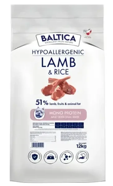 BALTICA Nutraceutic Hypoallergenic Lamb Rice / Kompletní krmivo pro psy / hypoalergenní / malá plemena / 12 kg