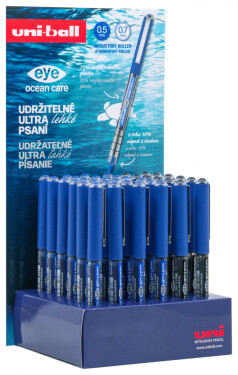 UNI displej Eye OCEAN CARE 36 ks (0,7 mm), papírový, plný, otevřený, náplň: 24 x modrá, 12 x černá - 0,7 mm, Š 14 V 21 H 6 cm
