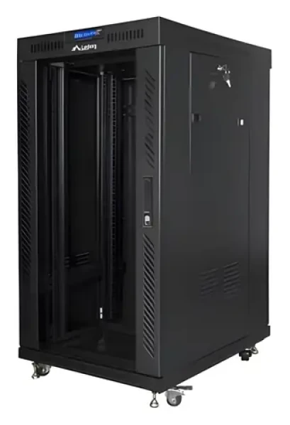 Lanberg 22U 19" černý / Stojanový rozvaděč / 600x800 mm / Flat pack / Skleněné dveře (FF01-6822-12BL)