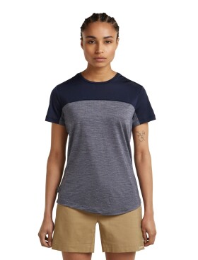 Dámské merino triko s krátkým rukávem ICEBREAKER Wmns 125 Cool-Lite Sphere III SS Tee Colour Block, Midnight Navy Hthr/Midnight Navy/Cb velikost: XS
