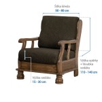 Super strečové potahy NIAGARA tabáková křeslo s dřevěnými rukojeťmi (š. 50 - 80 cm)