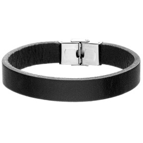 Pánský kožený náramek Stephano Black - chirurgická ocel, kůže, Černá 21 cm (možnost zkrácení)