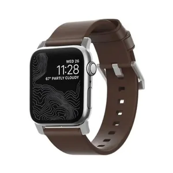 Nomad Leather kožený řemínek pro Apple Watch (38 40 mm) hnědá kůže stříbrná přezka (NM1A3RSM00)