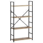 Regál, 4 police, dekor dub, MDF, černý lak