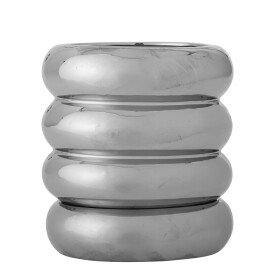 Bloomingville Keramický obal na květiny s podmiskou Shine Silver, stříbrná barva, keramika