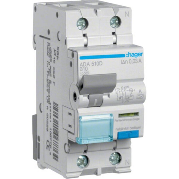 Hager ADA510D ADA510D proudový chránič/elektrický jistič 1fázový B 1pólový 10 A 0.03 A 240 V