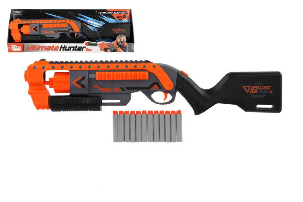 Pistole na pěnové náboje 57cm plast + 12ks nábojů v krabici 58x20x7cm