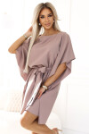 287-37 SOFIA Motýlí šaty se zavazováním v pase - MOCHA MOUSSE S/M