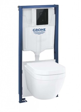 GROHE - Solido Set předstěnové instalace, klozetu Euro Ceramic, sedátka Softclose a tlačítka Even, lesklá černá 39941000