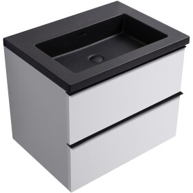 CERANO - Koupelnová skříňka Velora - bílá matná, úchytka černá + umyvadlo z lit. mramoru Ovo - černá matná - 70,5x58x46,5 CER-979941