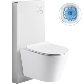 CERANO Kompletní WC set Modul/Carlito - bílá lesklá - integrované WC tlačítko - pneumatický modul - 48,5x36,5 cm