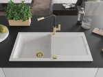 MEXEN/S - Leo granitový dřez 1 s odkapávačem včetně baterie Flora, bílá 6501-20-670401-57-G
