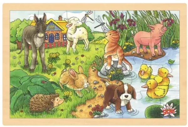 GOKI Dřevěné puzzle Mláďata na statku