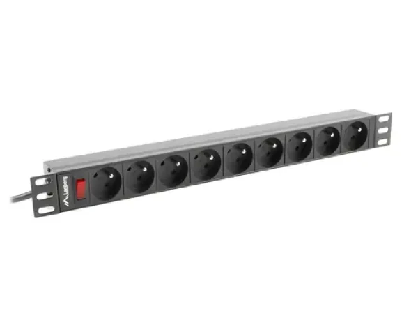 Lanberg PDU černá / Zásuvková lišta do racku / 19" / 1U / 9x zásuvka / 16 A / 3 m (PDU-09E-0300-BK)