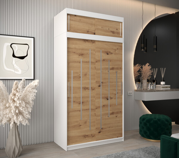 Šatní skříň Abi Y0 s nástavcem Barva korpusu: Bílá, Rozměry: 120 cm, Dveře: Dub artisan