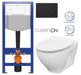 CERSANIT předstěnový instalační systém s černým tlačítkem K97-0637 + WC CERSANIT CLEANON MODUO + SEDÁTKO K97-526 0637 MO1