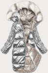 Dámská oboustranná metalická zimní bunda P21-7901 - Minority tm. modrá/béžová S