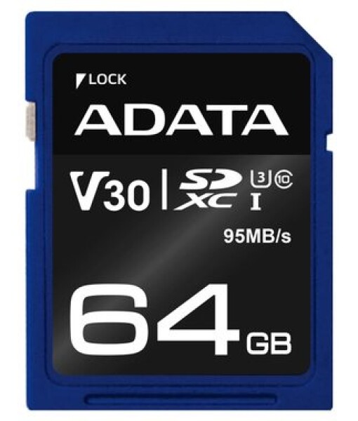 ADATA Premier Pro 64GB SDXC / UHS-I / U3 / V30 / CL10 / R: 95MBs / 60MBs (ASDX64GUI3V30S-R)