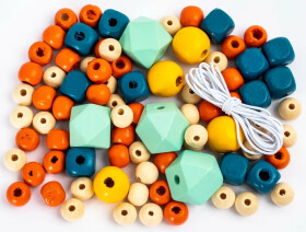 Korálky dřevěné 80ks, šňůrka - Dusty pastel