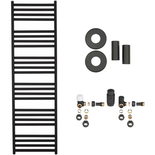 CERANO Koupelnový radiátorový set Fulgiduson - ústřední výtápění - boční připojení - 765W - černá matná - 1800x530 mm