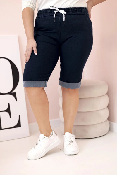 Dámské bavlněné šortky Plus Size s vázáním námořnická modrá 2XL