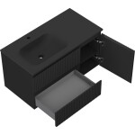 MEXEN/S - Rivel koupelnová skříňka 90 cm s umyvadlem Vela levá, 2S, 1D, reliéf, černá mat 91A23-09047-3-BBFFF71-W23L71