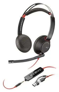 Poly Blackwire 5220 černá / Náhlavní souprava / mikrofon / dvě sluchátka / USB-C + adaptér USB-C/A / 3.5mm jack (93S88AA)