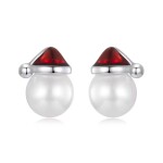 Stříbrné vánoční náušnice s čepičkou Santa Clause – stříbro 925/1000, Stříbrná Bílá