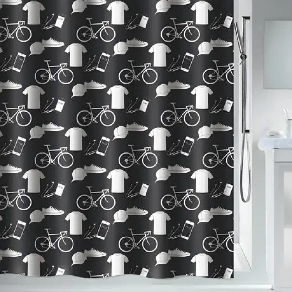 Spirella PATCHWORK urban černá / Sprchový závěs / 180 x 200 cm / polyester
