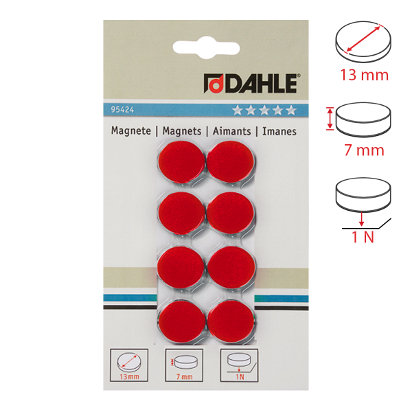 Dahle magnet plánovací, Ø 13 mm, 1 N, 8 ks, červené