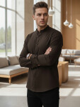 Pánská neformální košile SLIM FIT se stojáčkem hnědá FashionStreet DX2678 XL