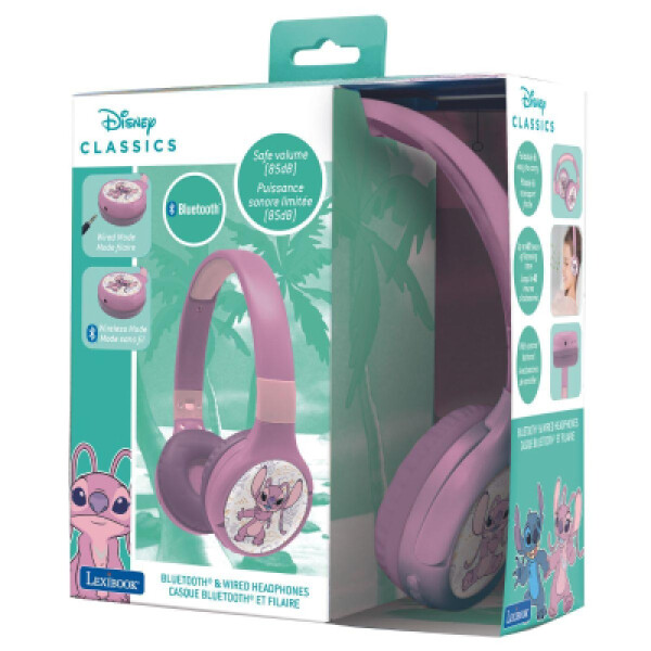 Lexibook 2v1 bluetooth skládací sluchátka Stitch Angel s limitem hlasitosti