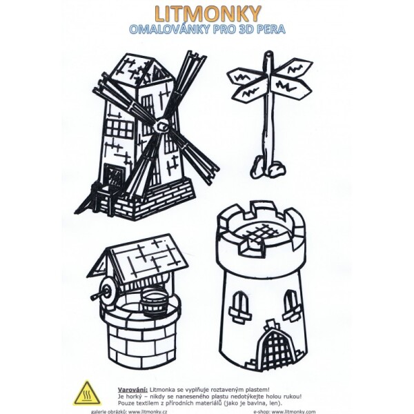 LittleMonk Omalovánky - MLÝN, VĚŽ, STUDNA, ROZCESTNÍK