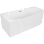 MEXEN/S - Gia volně stojící rohová vana reliéf levá 150 x 75, bílá lesk, sifon a přepad zlatá kartáčovaná 52701507500L-55