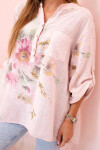 Dámská blůza z bavlny s květinovým vzorem a knoflíky pudrově růžová UNI