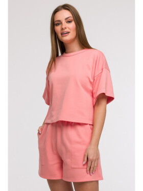 B294 Oříznutá mikina s krátkým rukávem - korálová EU 2XL/3XL