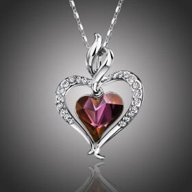 Náhrdelník Swarovski Elements True Love - srdíčko, Fialová 42 cm + 5 cm (prodloužení)