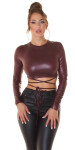 Sexy top Koucla Wetlook Crop Top s dlouhými rukávy BORDEAUX Einheitsgroesse