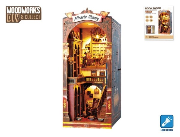 Woodworks dřevěná knihovna 371 dílků na baterie se světlem