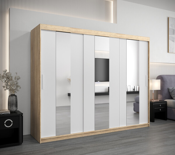 Šatní skříň Abi Po Barva korpusu: Dub Sonoma, Rozměry: 250 cm, Dveře: Bílá