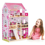 Dřevěný domeček pro panenky s LED osvětlením a nábytkem