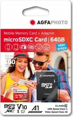 AgfaPhoto MicroSDXC 64GB + Adaptér / R:80 MB/s / W:20 MB/s / Class 10 (10582)