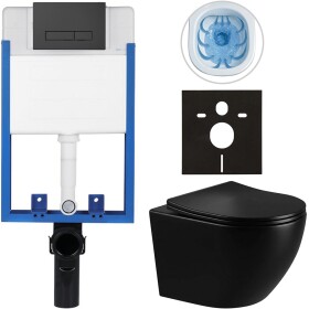 CERANO Kompletní podomítkový WC set Profi/Cesso - černá lesklá - WC tlačítko Slim, černé matné - k zazdění - 49x36 cm
