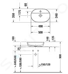 DURAVIT - Luv Umyvadlo na desku, 500x350 mm, bez přepadu, s otvorem pro baterii, bílá/matná šedá 0380502300