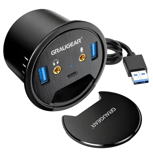 Graugear Stolní USB hub / USB hub / 2x USB-A + 1x USB-C / USB 3.0 / audio konektor / O 60 mm (G-THUB-AU-60)