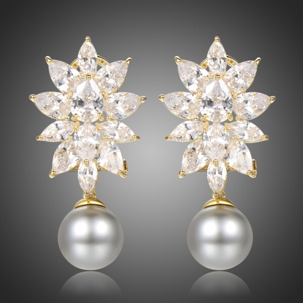 Náušnice Swarovski Elements Sasha - perla, Bílá/čirá